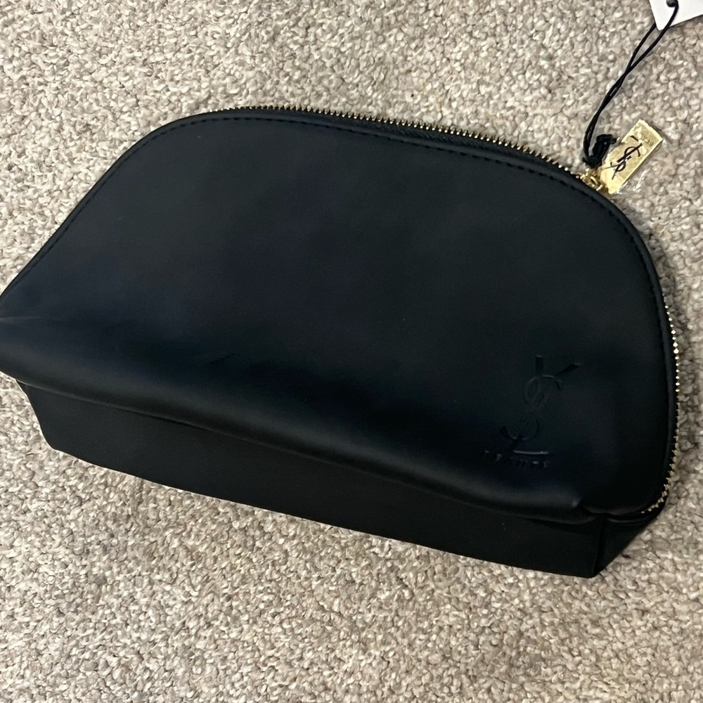 Yves Saint Laurent Black Leather Cosmetic Pouch with Gold Zip